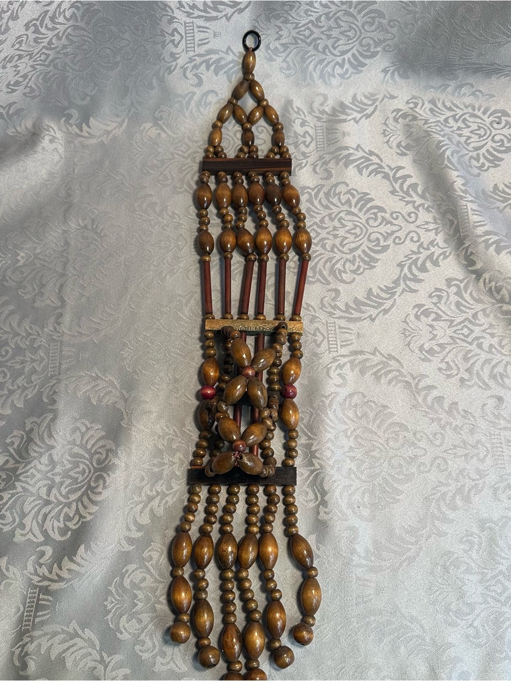 Vintage 22" Wood Beaded Plant Hanger boho 70s
